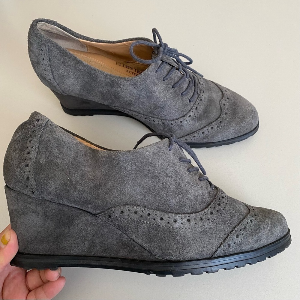 Ellen Tracy Active Gray Tobin Oxford Wedge SZ 8.5 suede booties wingtip